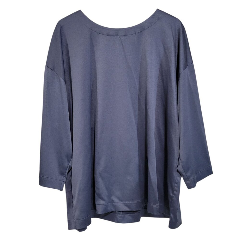 Eileen Fisher Satin Tunic Top Womens XL Purple Gray Minimalist Quiet Luxury